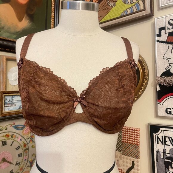 Savage X Fenty Brown Lace Deep Plunge Underwire Bra 38H - Picture 1 of 7